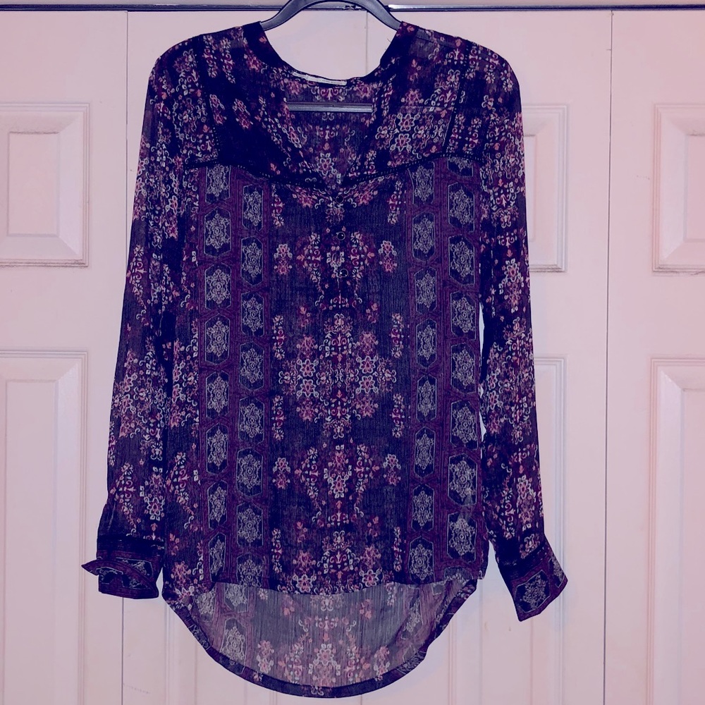 Maurice’s Sheer Floral L/S Blouse New